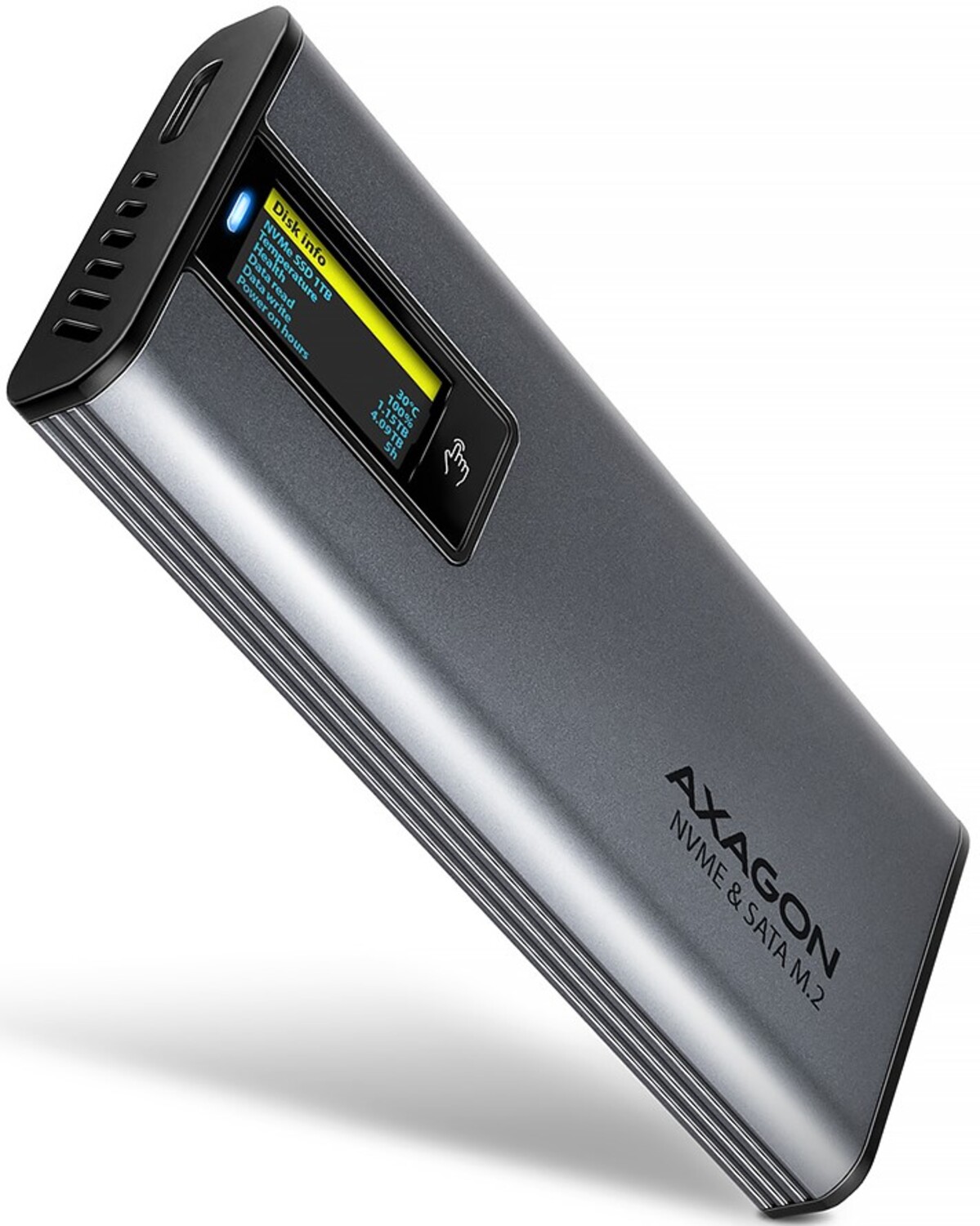 Внешний карман AXAGON USB-C 10Gbps - M.2 NVMe & SATA SSD DISPLAY box (EEM2-SD2) - Фото 1