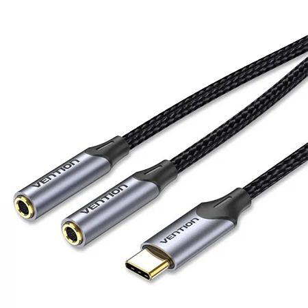 Кабель 3.5 мм -3.5 мм Vention Audio 2x3.5 mm F - USB Type-C M 0.3 m Black (BGPHY) - Фото 1