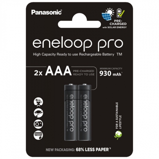 Аккумулятор тип AAA Panasonic Eneloop NI-MH  Pro AAA 930 mAh 2 шт. (BK-4HCDE/2CP) - Фото 1