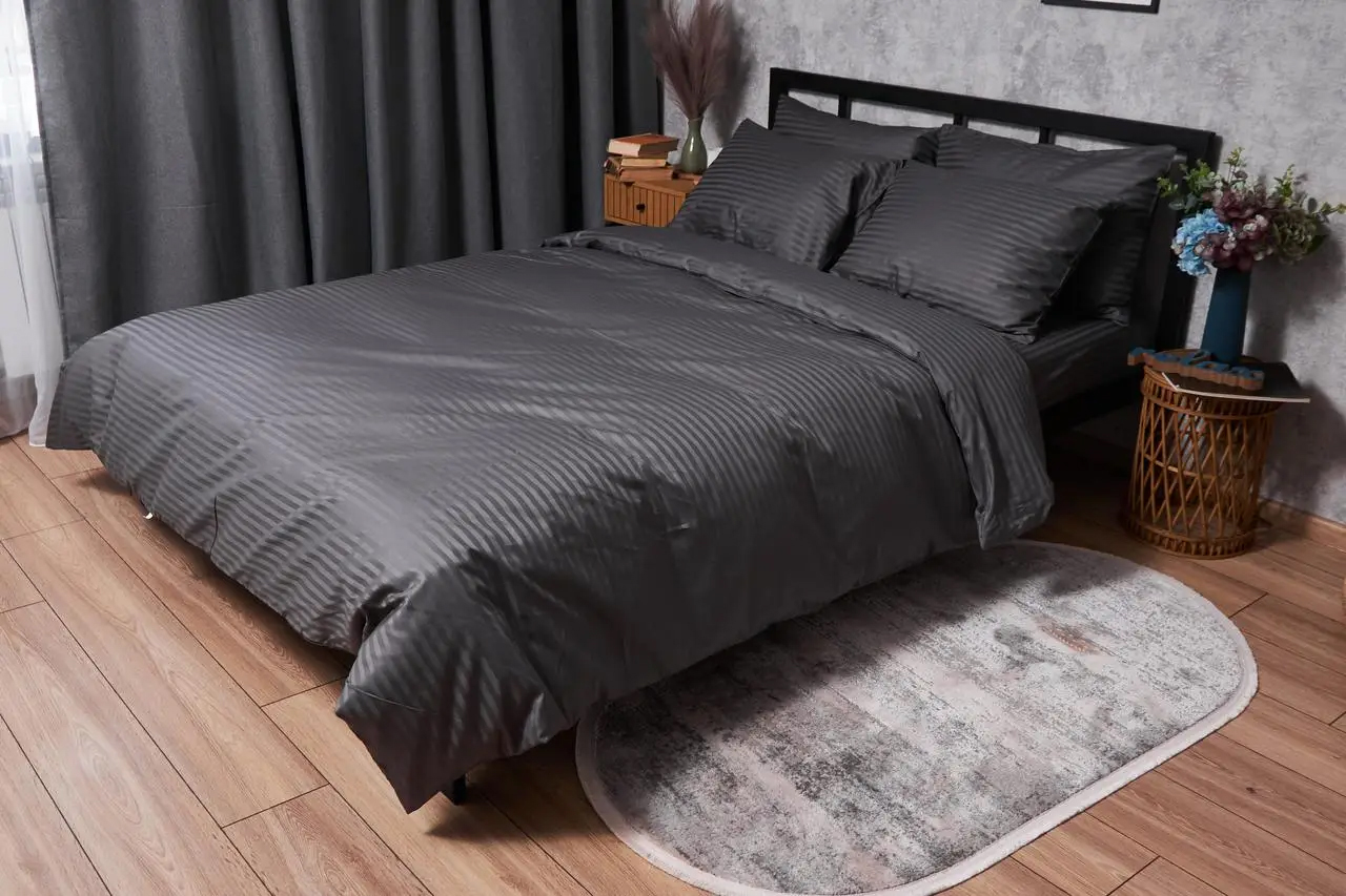 Пододеяльник двуспальный Moon&Star Satin Stripe Stripe Black 175x210 см (MS-870000467) - Фото 1