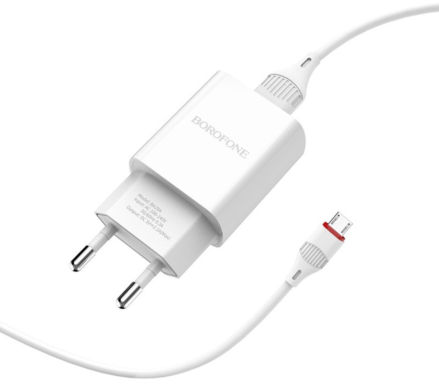 Мережевий зарядний пристрій BOROFONE BA20A Sharp single port charger set Micro 10.5W White (6931474700735) - Фото 1