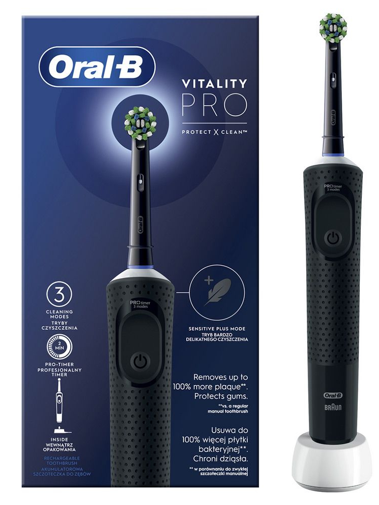 Уценка - Зубная щетка электрическая Oral-B Braun Vitality D103.413.3 Protect x clean типу 3708 Black - Фото 1