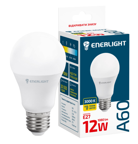 Лампочка светодиодная Enerlight A60 12Вт 3000K E27 - Фото 1