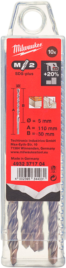 Бур Milwaukee SDS-PLUS M2 6,0х110х50 мм 10 шт. (4932371704) - Фото 1