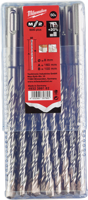 Бур Milwaukee SDS-PLUS M2 8,0х160х100 мм 50 шт. (4932399182) - Фото 1