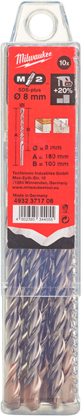 Бур Milwaukee SDS-PLUS M2 8,0х160х100 мм 10 шт. (4932371706) - Фото 1