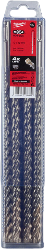 Бур Milwaukee SDS-PLUS MX4 12,0х260х200 мм 10 шт. (4932471256) - Фото 1
