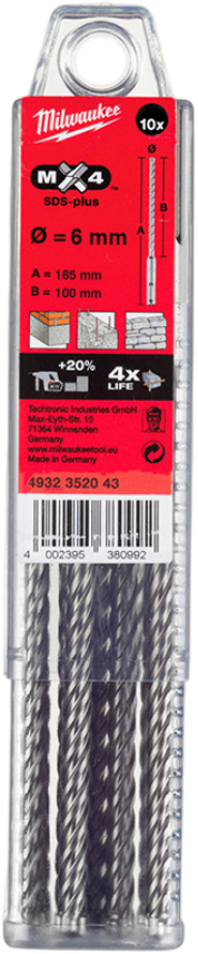 Бур Milwaukee SDS-PLUS MX4 6,0х165х100 мм 10 шт. (4932352043) - Фото 1