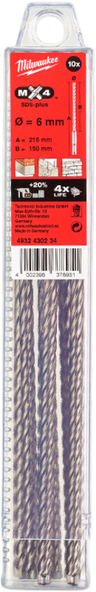 Бур Milwaukee SDS-PLUS MX4  6,0х215х150 мм 10 шт. (4932430234) - Фото 1