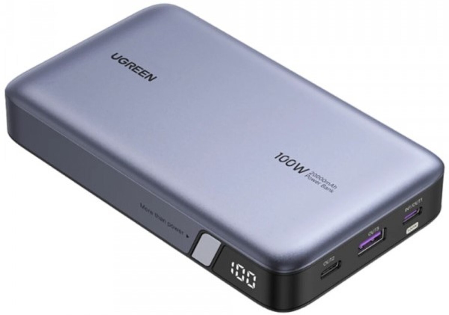 Батарея мобильная UGREEN 20000mAh 100W  PD,QC, USB-A, 2xUSB-С Grey (PB720) - Фото 1