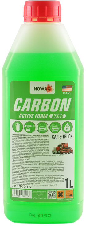 Піна для мийки авто NOWAX суперконцентрат для безконтактної мийки CARBON NANO ACTIVE FOAM 1 л (NX01177) - Фото 1