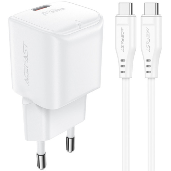 Сетевое зарядное устройство AceFast USB-C 20W Gan A73 mini + USB-C cable Fast Charger White (6974316282655) - Фото 1