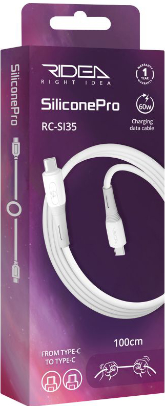 Кабель синхронизации данных Ridea SiliconePro Type-C to Type-C 60W White (RC-SI35) - Фото 1