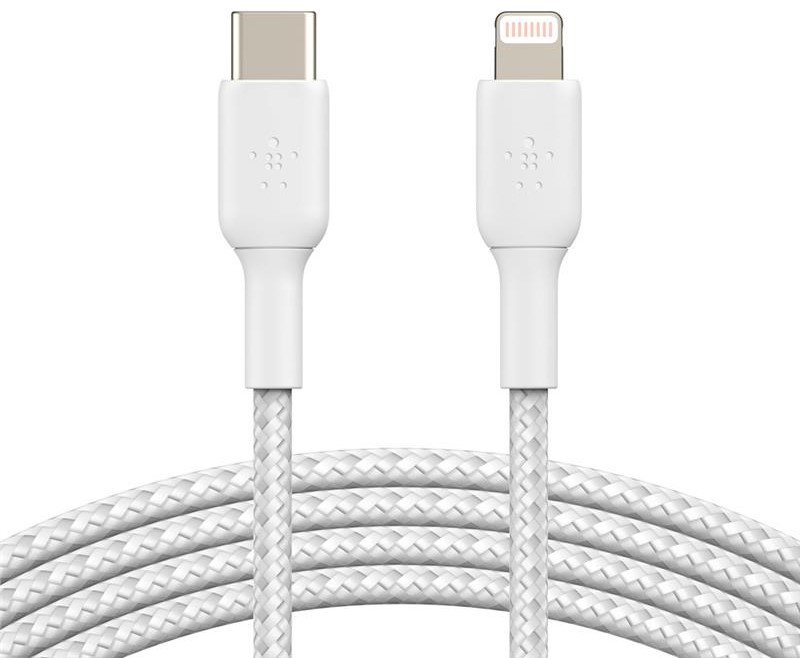 Купити Кабель синхронізації даних Belkin USB-С - Lightning Braided 1m White (CAA004BT1MWH) - Фото 1 Кабель синхронізації даних Belkin USB-С - Lightning Braided 1m White (CAA004BT1MWH) - Фото 1