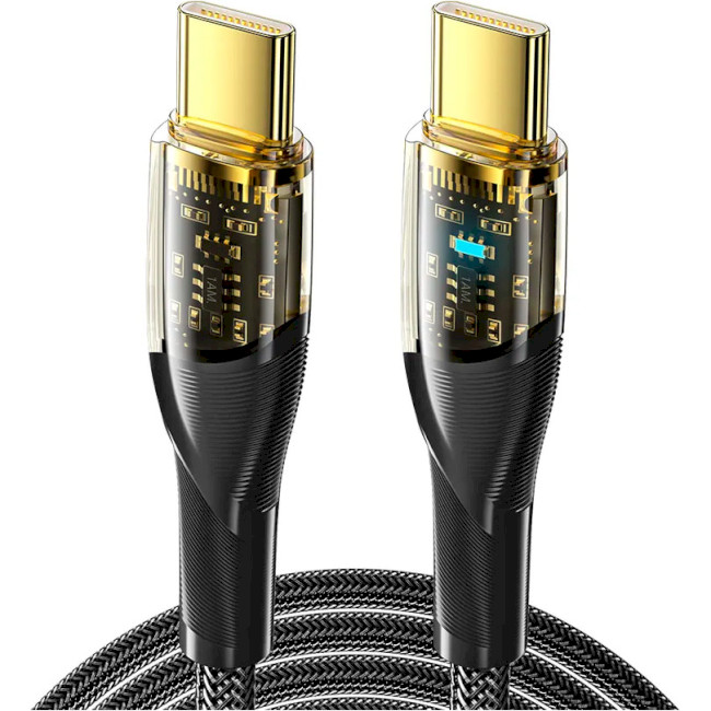 Кабель синхронизации данных Essager Interstellar Transparent Design USB Charging Cable Type C to Type C 100W 1m Black (EXCTT1-XJ01-P) - Фото 1