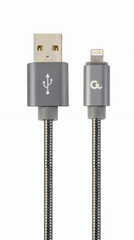 Кабель синхронизации данных Cablexpert USB 2.0 A - Lightning  Premium 1m Grey (CC-USB2S-AMLM-1M-BG) - Фото 1