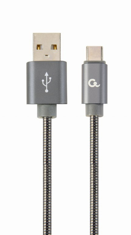 Кабель синхронизации данных Cablexpert USB 2.0 A - USB Type-C Premium 2m Grey (CC-USB2S-AMCM-2M-BG) - Фото 1