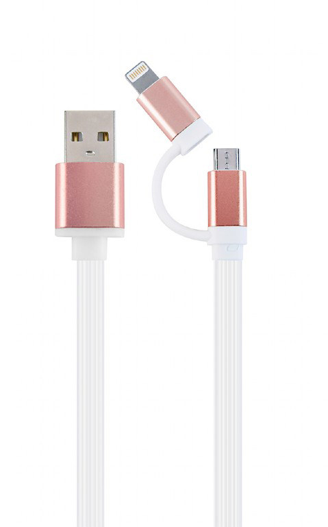 Кабель синхронизации данных Cablexpert USB 2.0 BM - Lightning/Micro USB 1m Pink (CC-USB2-AM8PmB-1M-PK) - Фото 1