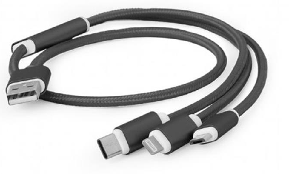 Кабель синхронизации данных Cablexpert USB BM - Lightning/MicroUSB/USBType-C 1m Black (CC-USB2-AM31-1M) - Фото 1
