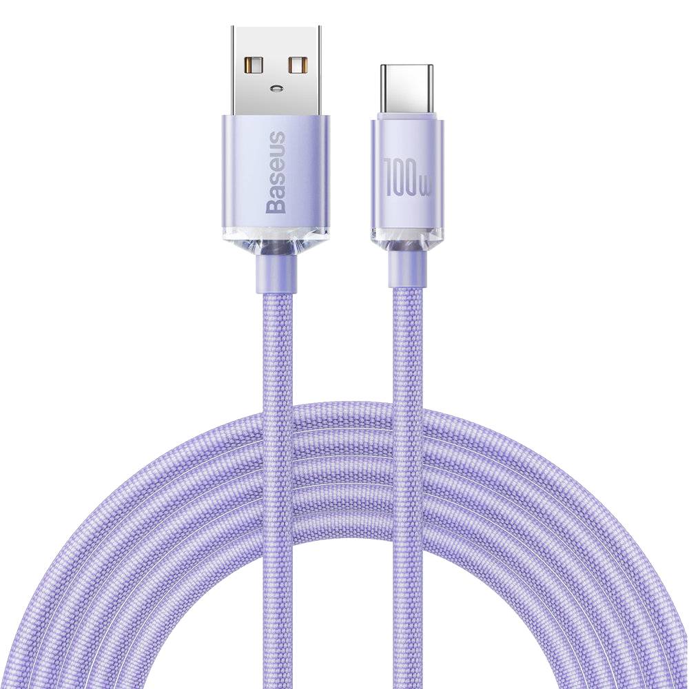 Кабель синхронизации данных Baseus Crystal Shine Series Fast Charging Data Cable USB to Type-C 100W 2m Purple (CAJY000505) - Фото 1