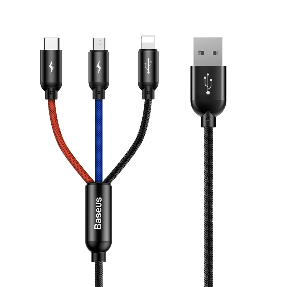 Кабель синхронізації даних Baseus Three Primary Colors 3-in-1 5A 1.2 m black (CAMLT-BSY01) - Фото 1