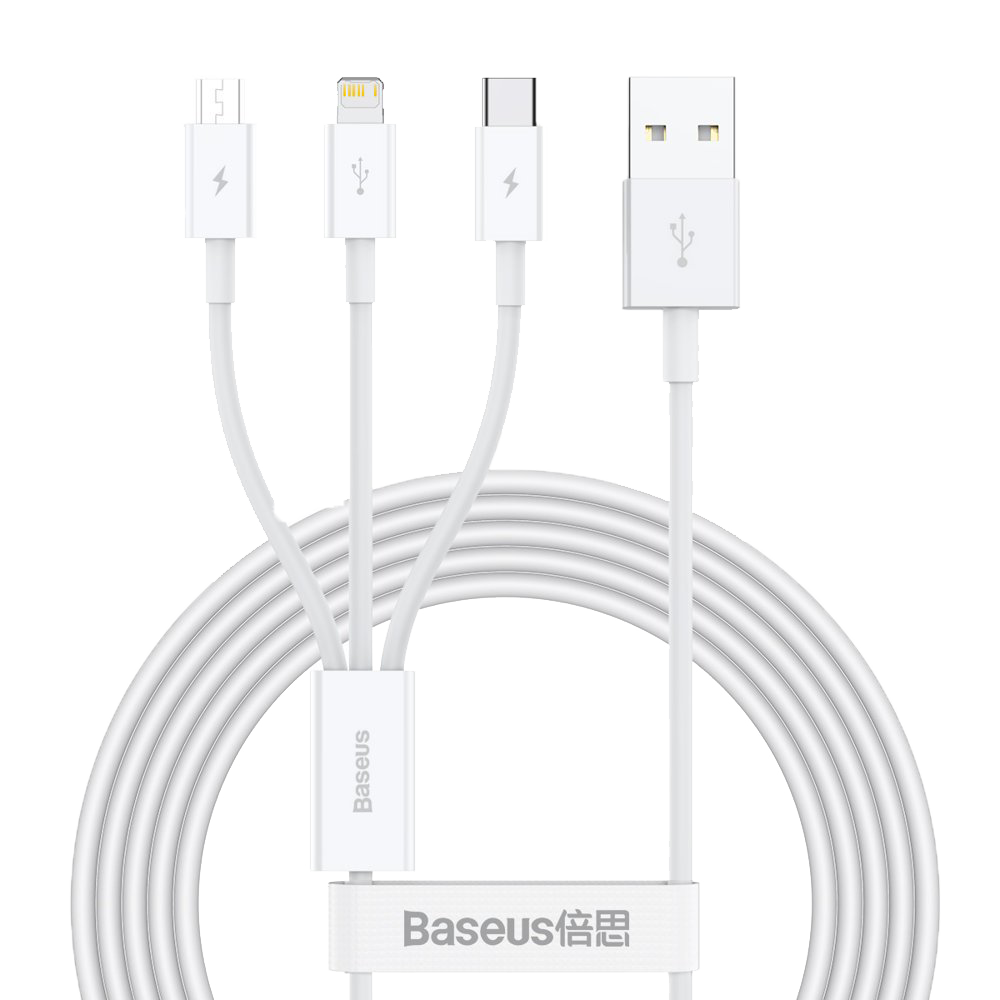 Кабель синхронизации данных Baseus Superior Series USB to M + L + C 3.5 A 1.5 m White (CAMLTYS-02) - Фото 1