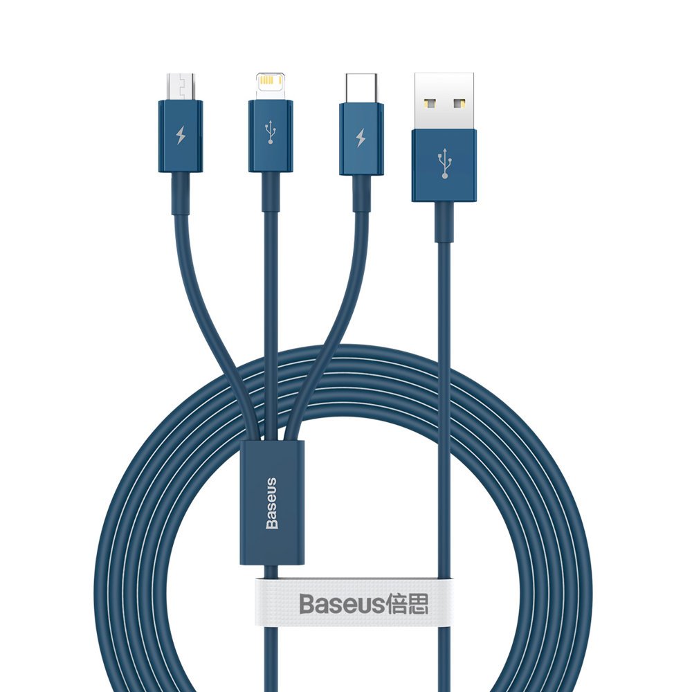 Кабель синхронизации данных Baseus Superior Series Fast Charging Data Cable USB to M+L+C 3.5A 1.5m Blue (CAMLTYS-03) - Фото 1