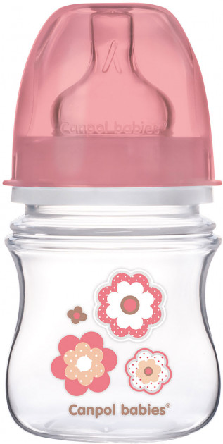 Бутылочка для кормления Canpol babies Антиколиковая с широким горлом Easy Start Newborn Baby розовые цветы, 120 мл. (35/216_pin) - Фото 1