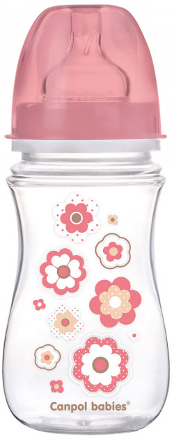 Бутылочка для кормления Canpol babies Антиколиковая с широким горлышком Easy Start-Newborn baby розовые цветы, 240 мл. (35/217_pin) - Фото 1