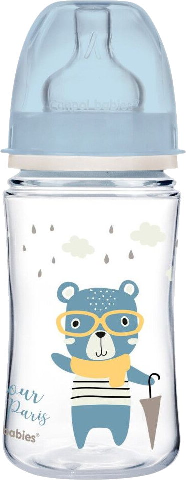 Бутылочка для кормления Canpol babies aнтиколиковая с широким горлом PP Easy Start Bonjour Paris синяя, 240 мл. (35/232_blu) - Фото 1