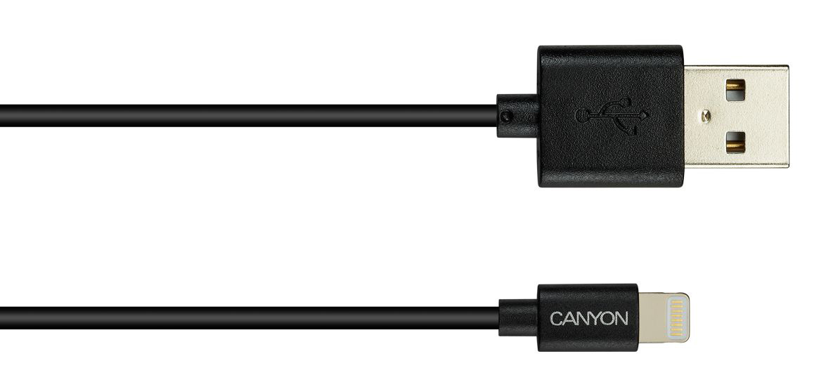 Кабель синхронизации данных Canyon USB - Lightning 1m Black (CNS-MFICAB01B) - Фото 1