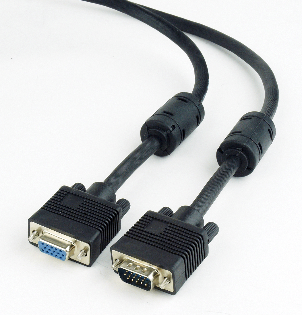 Кабель Cablexpert VGA-VGA (M/F), HD15 с 2-мя фер. кольцами1.8m Black (CC-PPVGAX-6B) - Фото 1