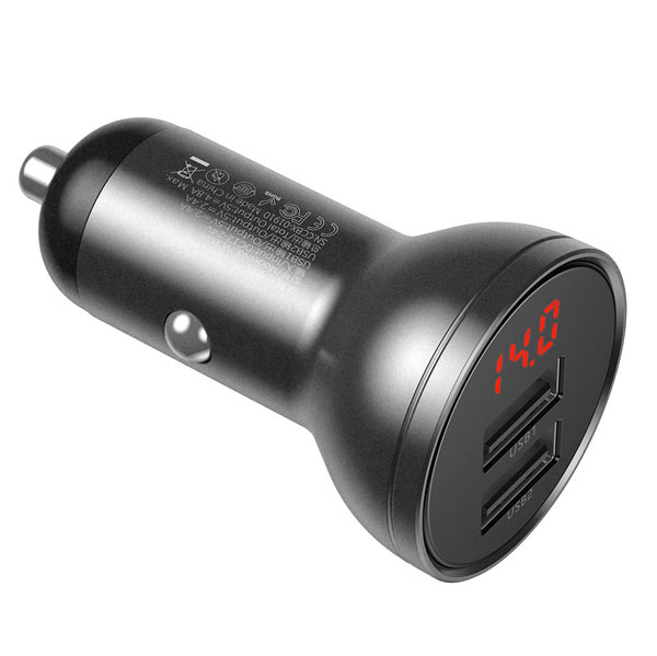Автомобильное зарядное устройство Baseus Digital Display Dual USB 4.8A 24W Black (CCBX-0G) - Фото 1