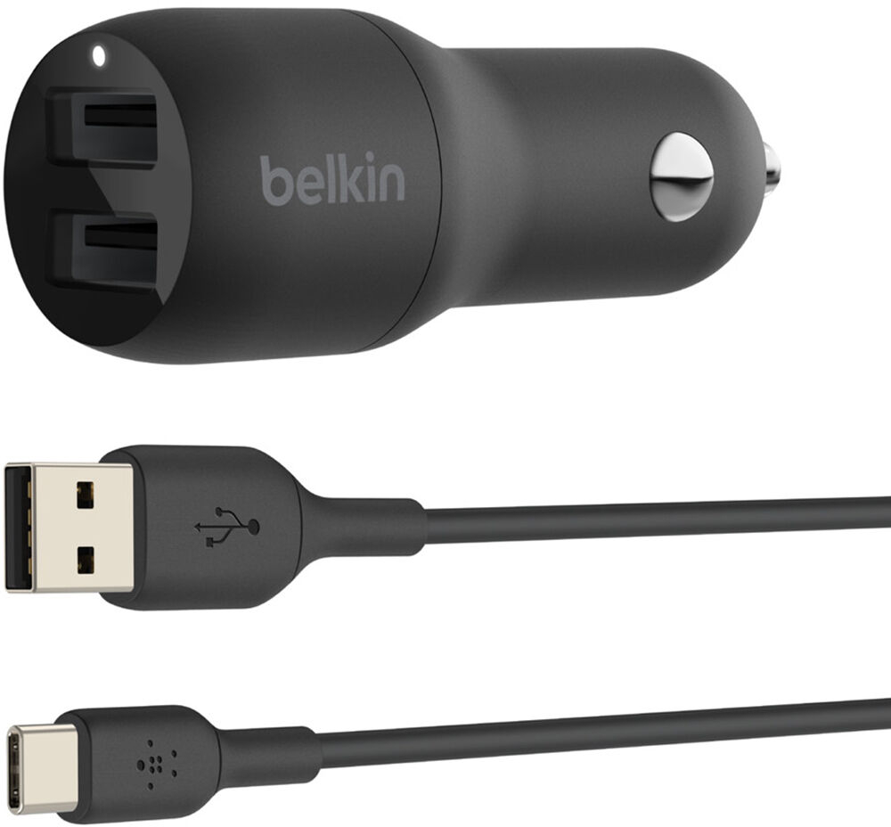 Автомобильное зарядное устройство Belkin Car Charger 24W Dual USB-A USB-A - USB-C 1 m Black (CCE001BT1MBK) - Фото 1
