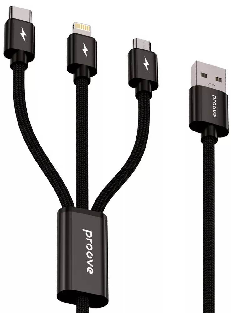 Кабель синхронізації даних Proove Triple Connection 3 in 1 Type-C+Micro USB+Lightning 1.3m Black (CCTC15001501) - Фото 1
