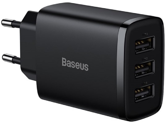 Сетевое зарядное устройство Baseus Compact 17W 3 USB Black (CCXJ020101) - Фото 1