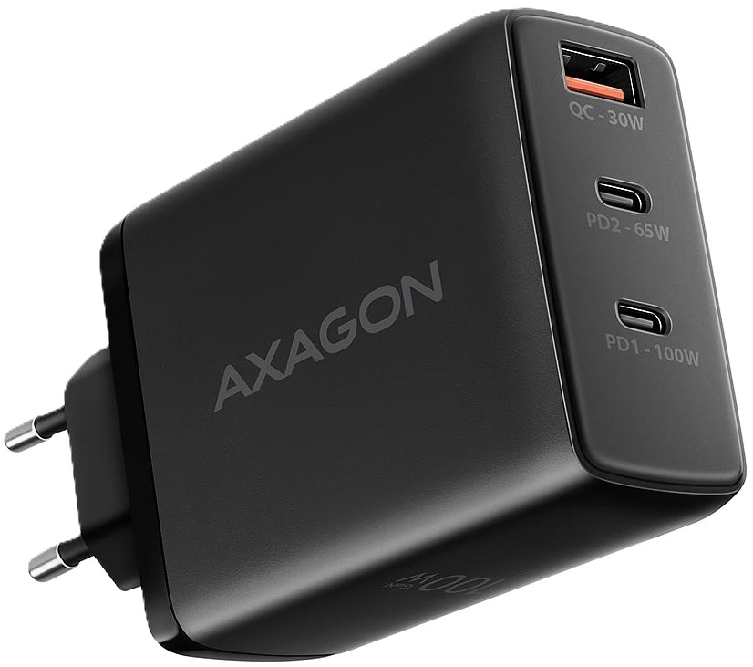 Мережевий зарядний пристрій AXAGON ACU-DPQ100 3x port USB + dual USB-C 100W Black (ACU-DPQ100) - Фото 1