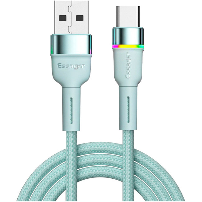 Кабель синхронізації даних Essager Colorful LED USB Cable Fast Charging 3A USB-A to Type C 1m Blue (EXCT-XCD03) - Фото 1