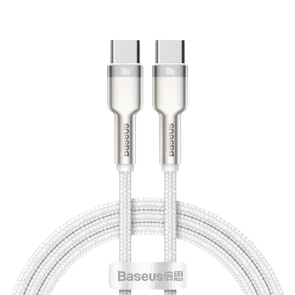 Кабель синхронизации данных Baseus Cafule Series Metal Data Cable Type-C to Type-C 100W 1 м White (CATJK-C02) - Фото 1