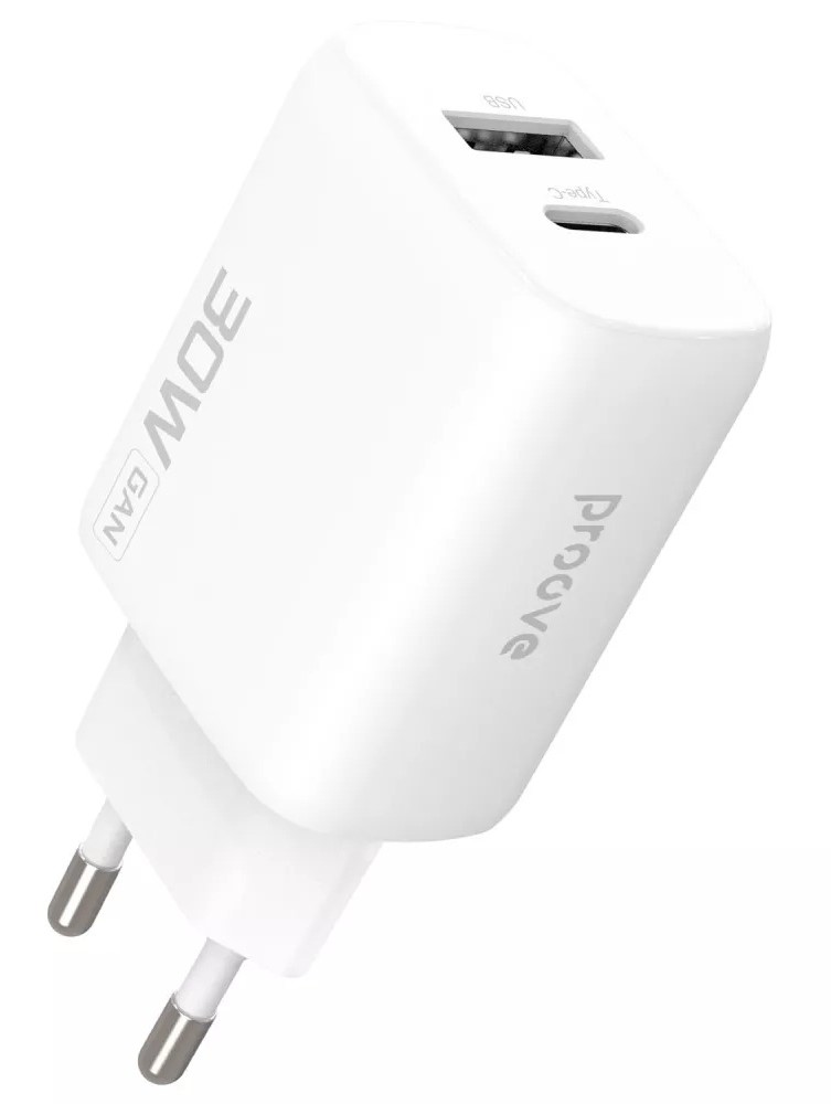 Сетевое зарядное устройство Proove Silicone Power 2 30W Type-C + USB White (WCSP23110002) - Фото 1