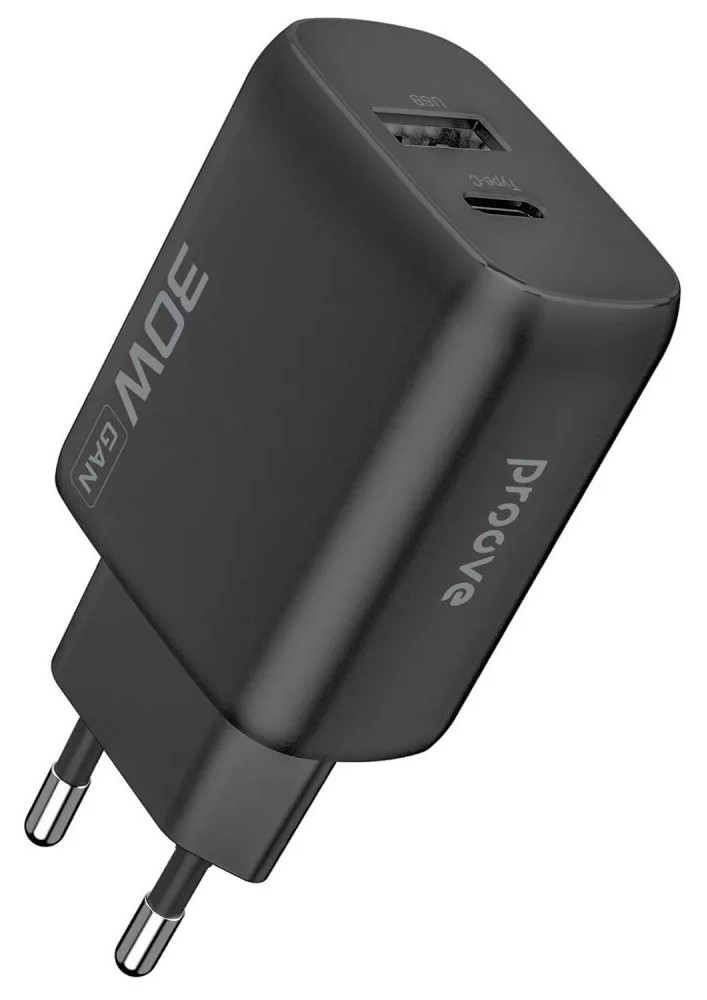 Сетевое зарядное устройство Proove Silicone Power 2 30W Type-C + USB Black (WCSP23110001) - Фото 1