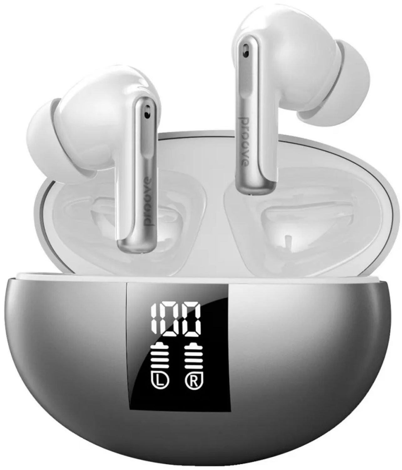 Наушники вкладыши беспроводные TWS Proove Thunder Buds SE TWS with ANC (APP) Silver (TWTBSE01AP06) - Фото 1