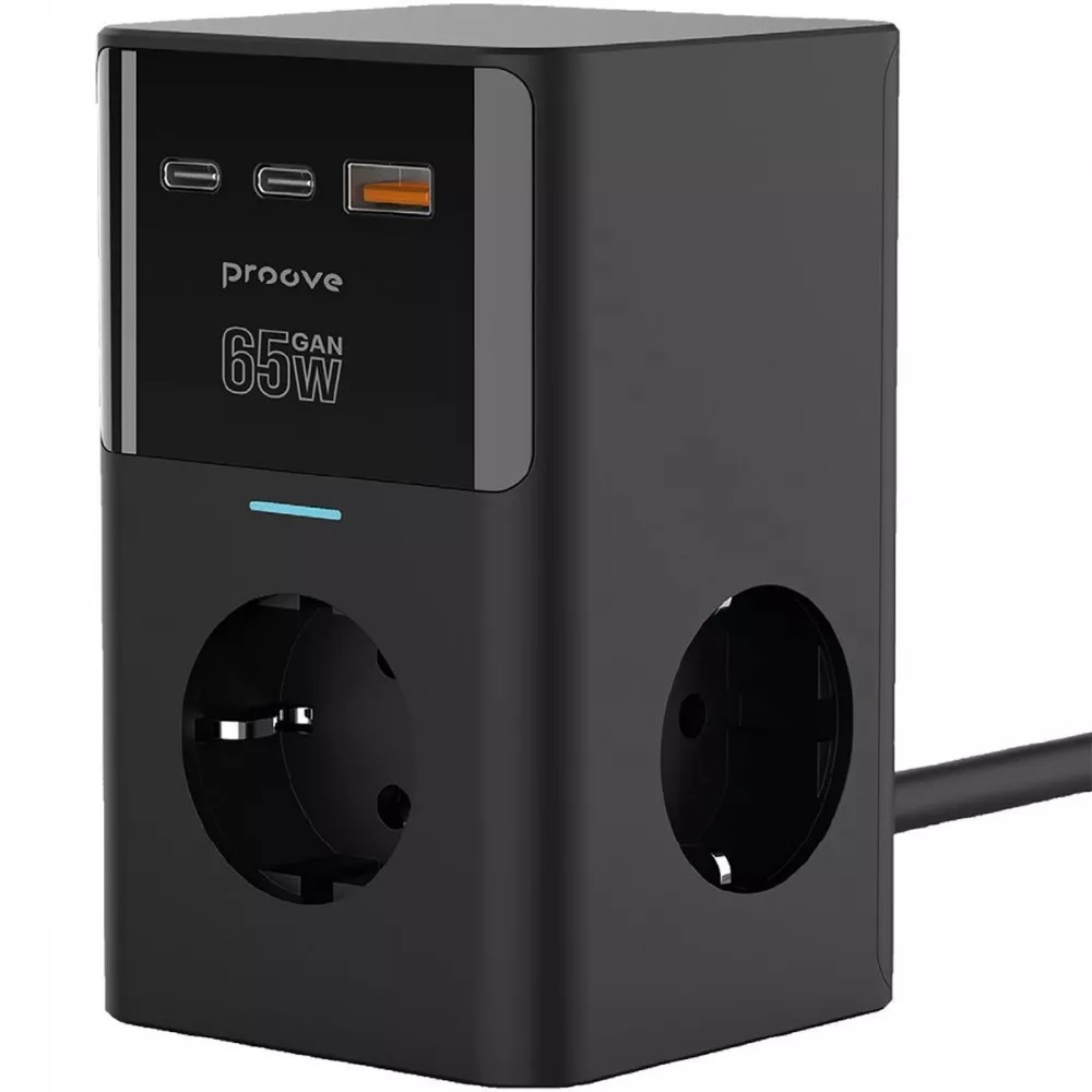 Сетевое зарядное устройство Proove Power Cube 65W (3xAC + 2xType-C + 1xUSB) 1.5m black (PSPC36801201) - Фото 1