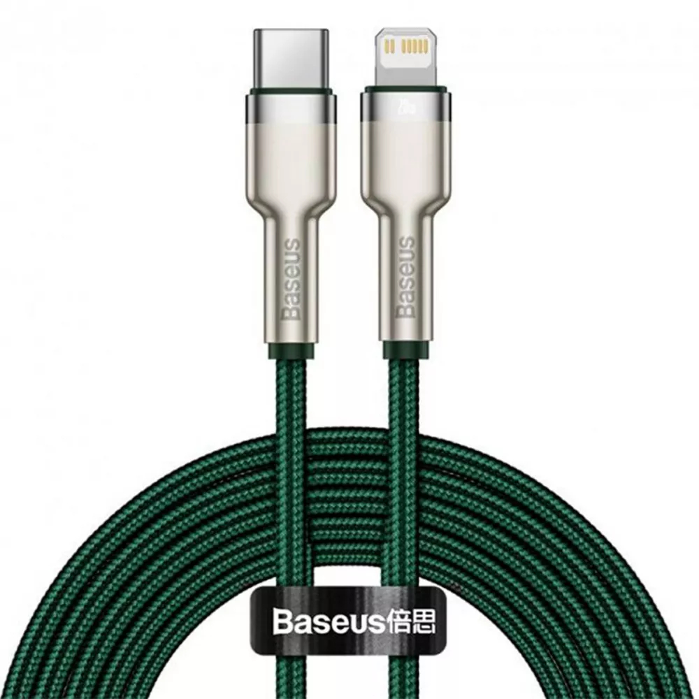 Кабель синхронизации данных Baseus Cafule Metal Type-C to Lightning PD 20W (2m) green (CATLJK-B06) - Фото 1