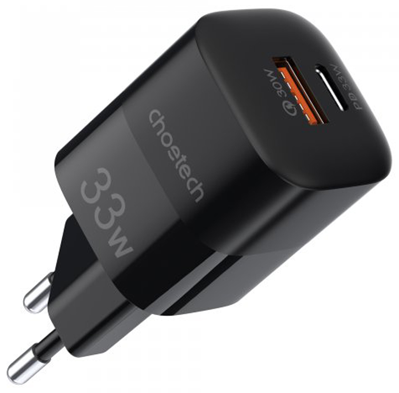 Сетевое зарядное устройство Choetech GaN USB-A/USB-C 33W QC3.0/PD/PPS (PD5006-EU-BK) - Фото 1