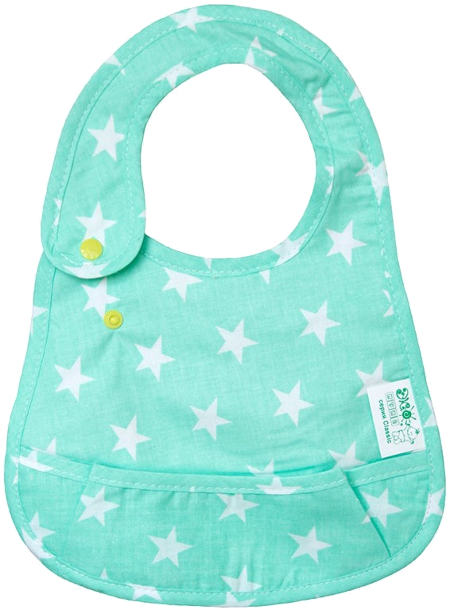 Нагрудник тканевый ЕКО ПУПС с карманом Eсo Cotton Premium р. 21х30 см. Звездочки, ментол (EPB-008) - Фото 1