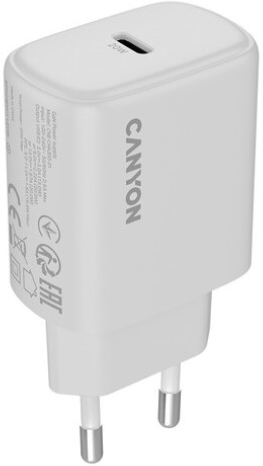 Сетевое зарядное устройство Canyon OnCharge 200 20W 1xPD EU White (CNE-CHA200-01) - Фото 1