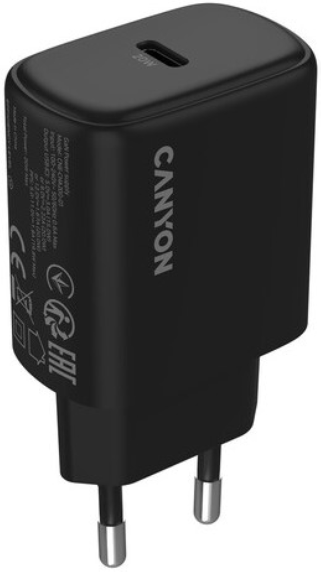Сетевое зарядное устройство Canyon OnCharge 200 20W 1xPD EU Black (CNE-CHA200-11) - Фото 1