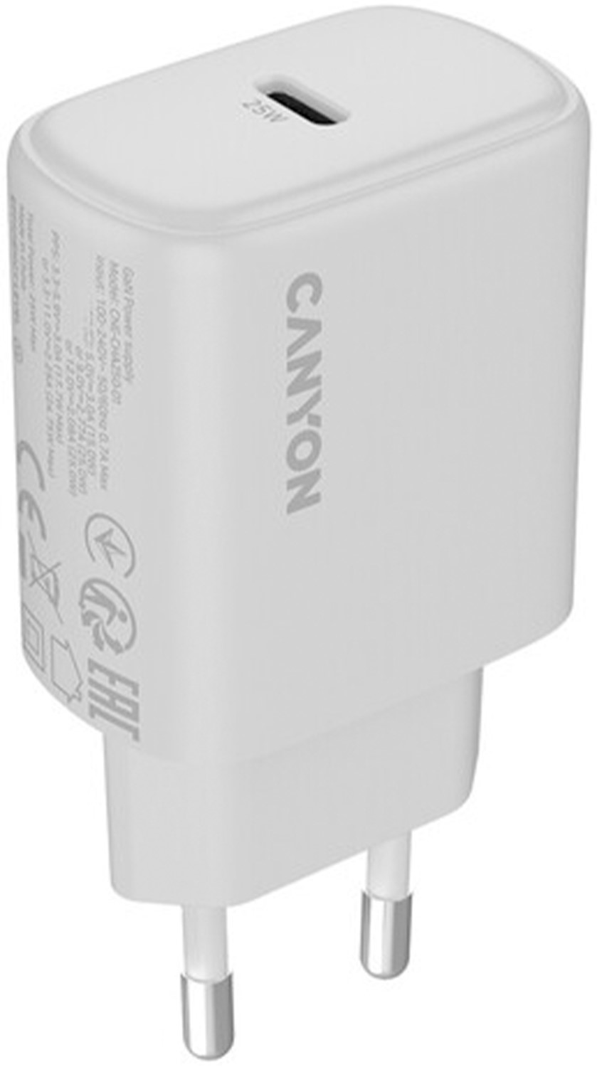 Сетевое зарядное устройство Canyon OnCharge 250 25W 1xPD EU White (CNE-CHA250-01) - Фото 1