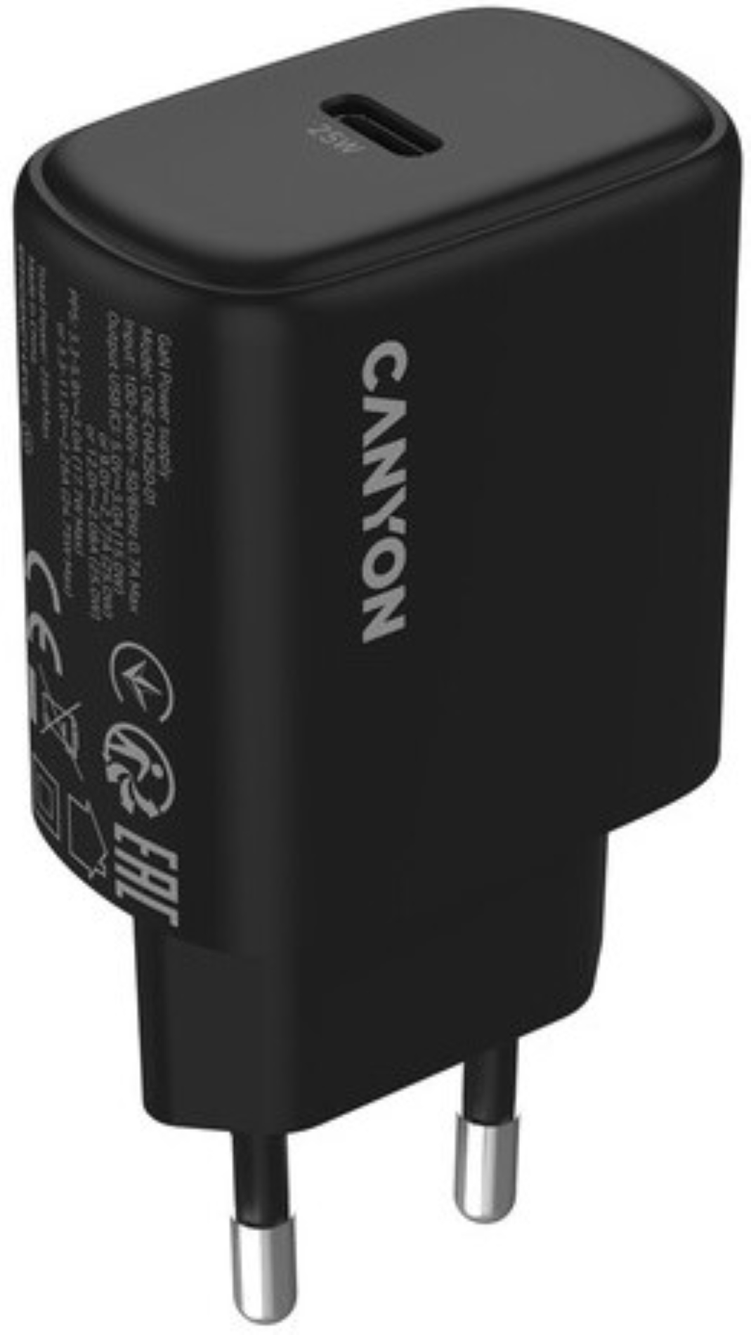 Сетевое зарядное устройство Canyon OnCharge 250 25W 1xPD EU Black (CNE-CHA250-11) - Фото 1